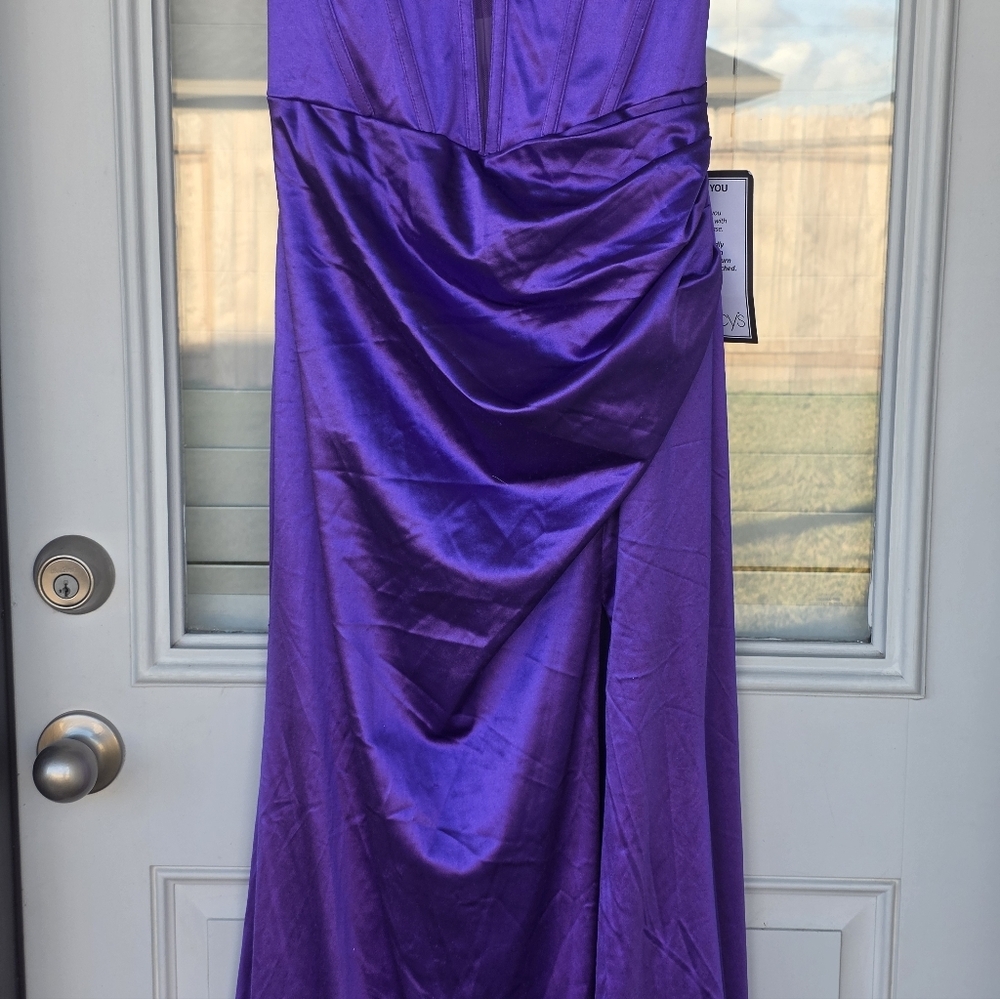 Emerald Sundae Purple Strapless Evening Corset Gown XL Slit Party Cocktail Prom - Picture 6 of 16